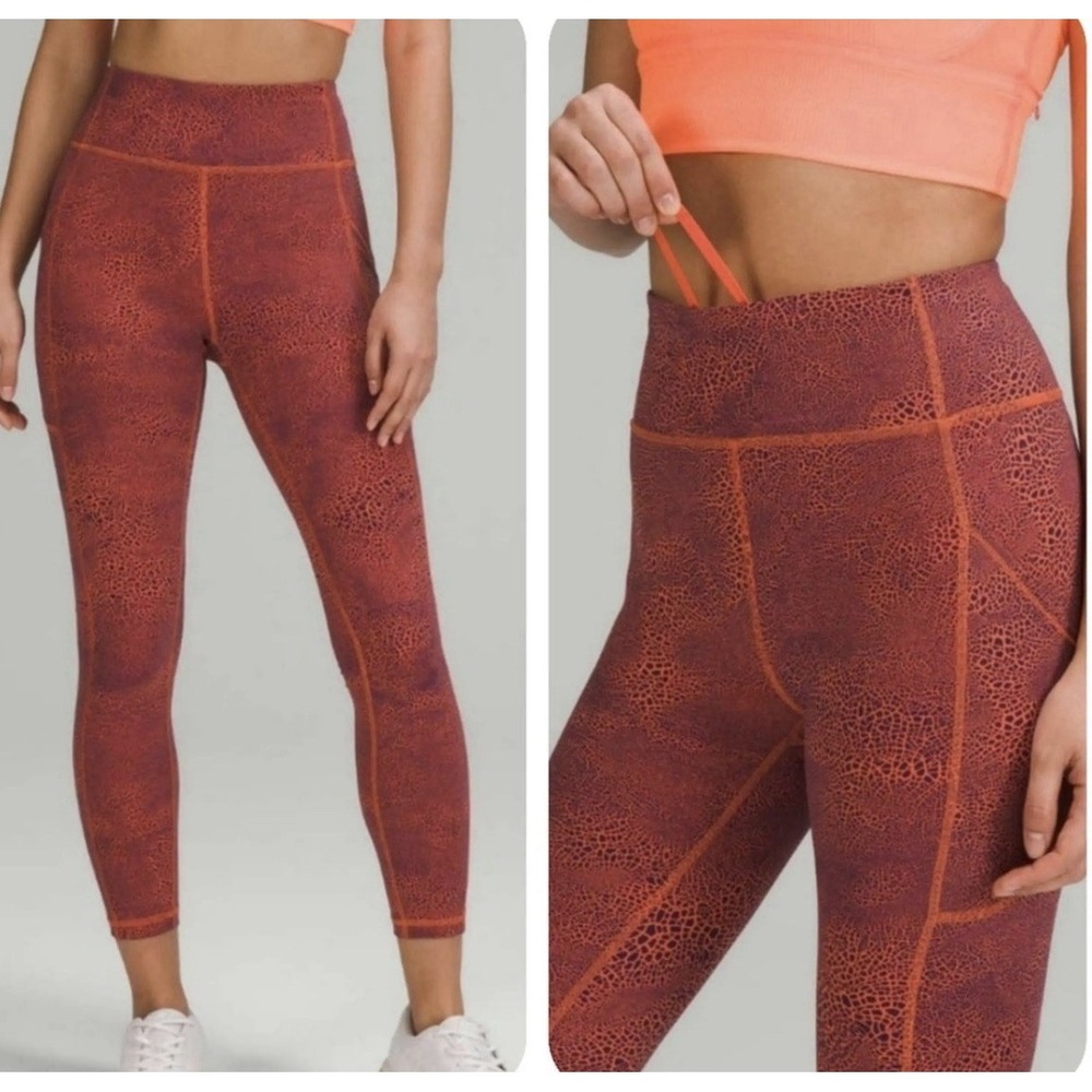 LULULEMON Wunder Train High-Rise Crop 25" Size 12 PpCrackle Glaze Vintage Orange